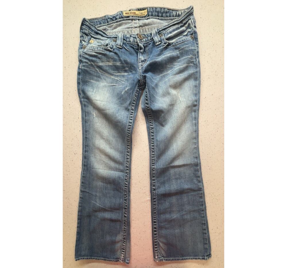 Big Star Casey K Low Rise Fit Bootcut Flare Jeans Thick Stitch Blue Size 27